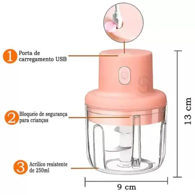 Mini Processador de Alimentos Elétrico, Triturador Recarregável Sem Fio