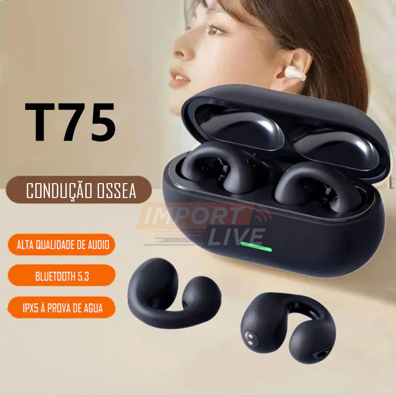 Fone Bluetooth T75 Original - Tecnologia de Condução Óssea